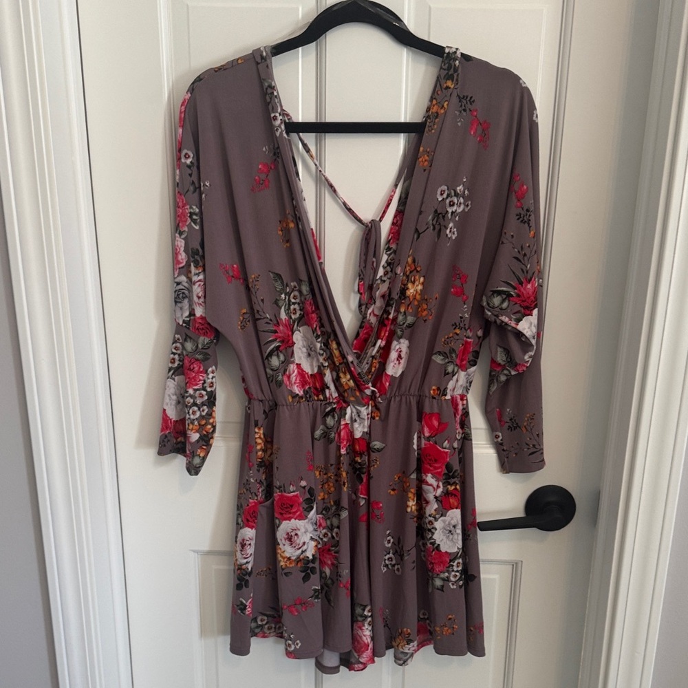 Floral V-Neck Jumpsuit - Picture 1 of 4